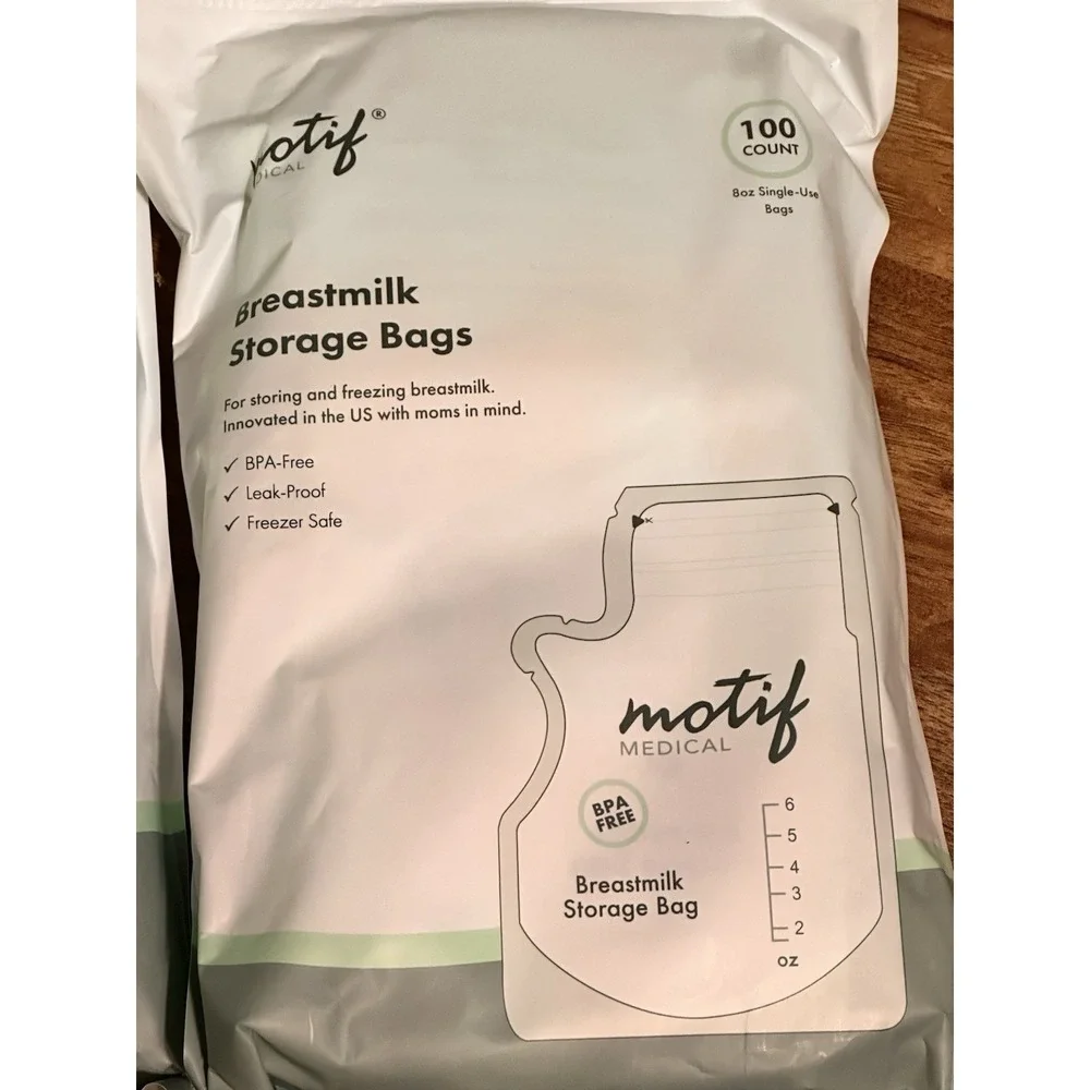 Motif Medical 2 Pk Milk Storage Bags 8 oz Milk Freezer Bag 100 Pack (200 Total)